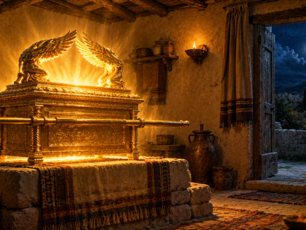 Arca da Aliança iluminada dentro de uma antiga casa